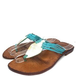 USINDO Sandals Women’s Size 7 Turquoise Sea Shell Leather Sole Thong